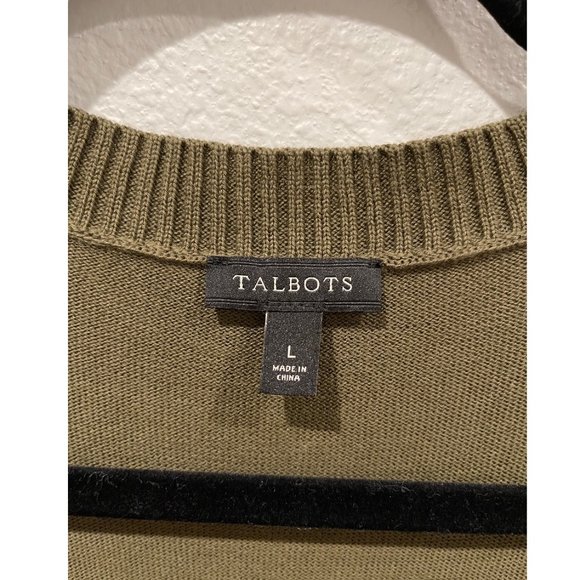 TALBOTS Open Striped Cardigan Olive Green - Picture 2 of 3